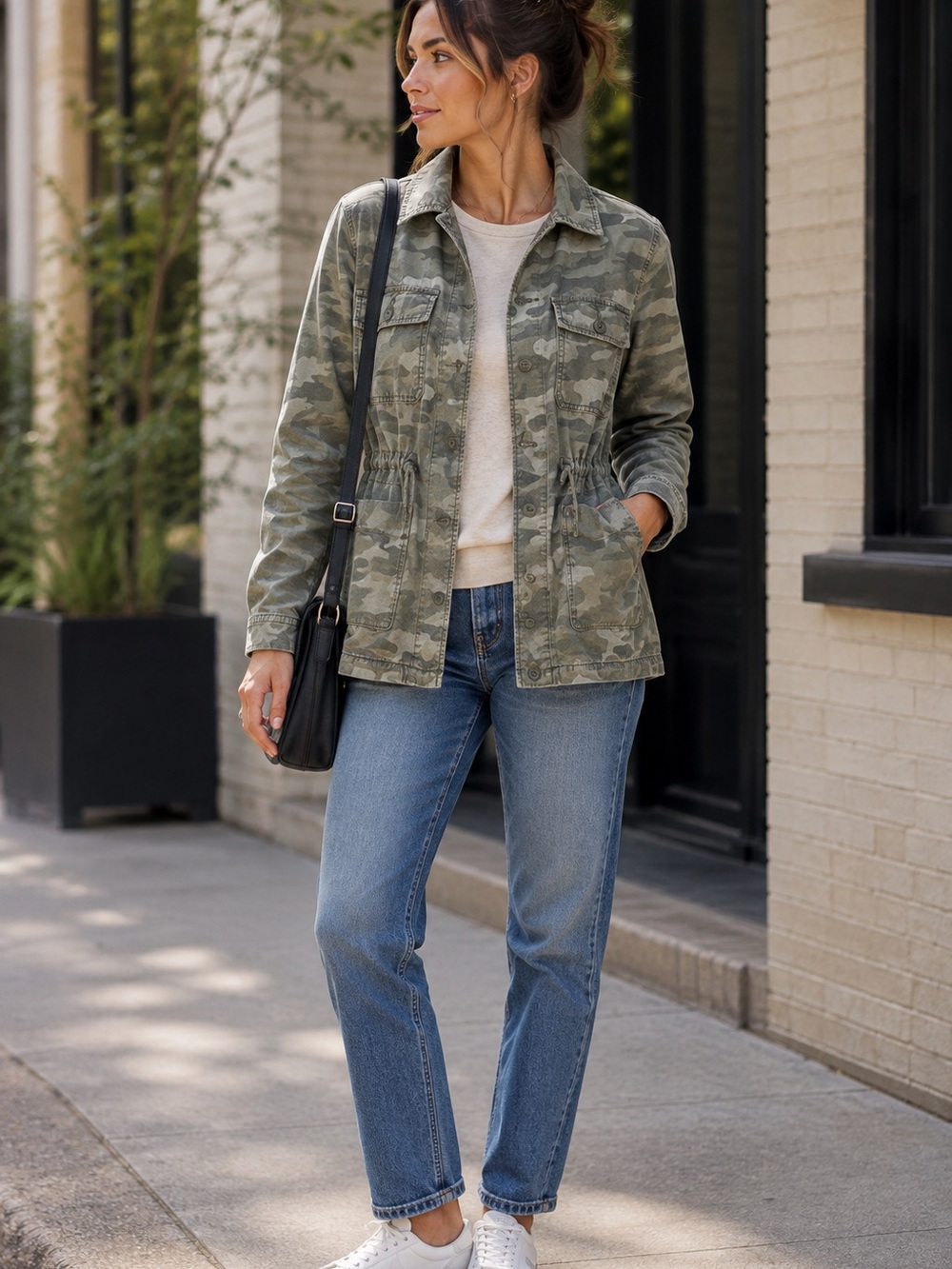 American Eagle Camo Utility Jacket Small Drawstring Waist Military Field